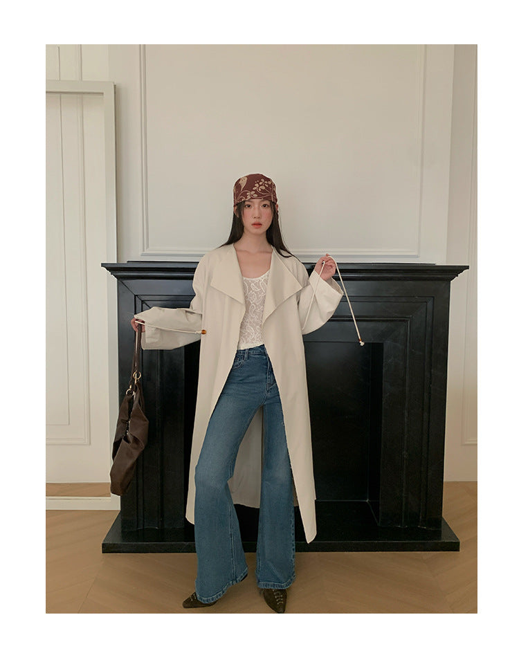 Commuter silhouette lapel long trench coat temperament jacket