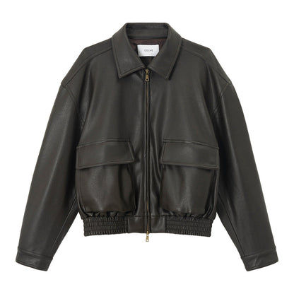 Spring new double-layer large pocket silhouette vintage workwear PU leather jacket jacket