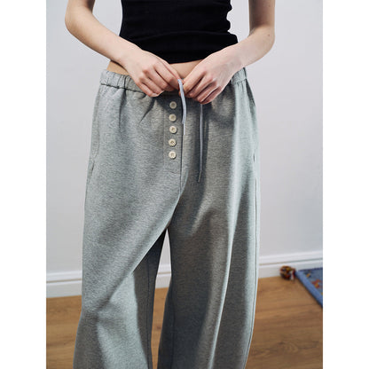 Spring new high-waisted multi-buckle lace-up basic versatile simple and easy casual sweatpants