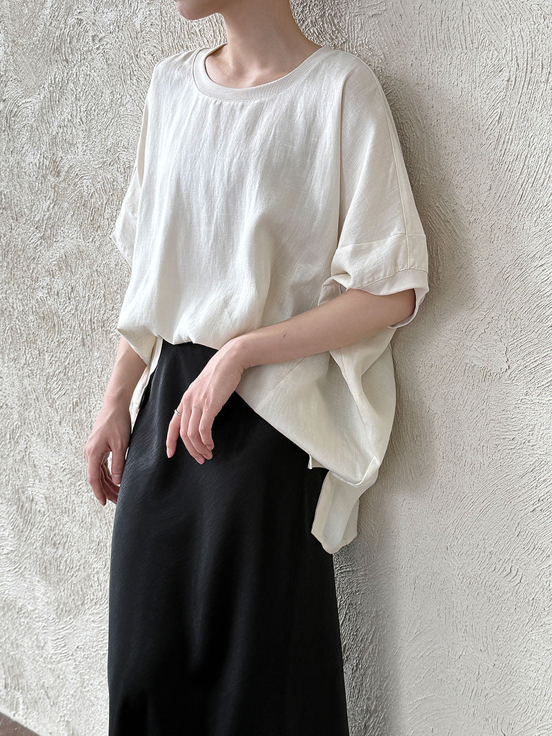 Bat sleeve Korean design shirt women's summer new sunscreen loose Tencel linen top