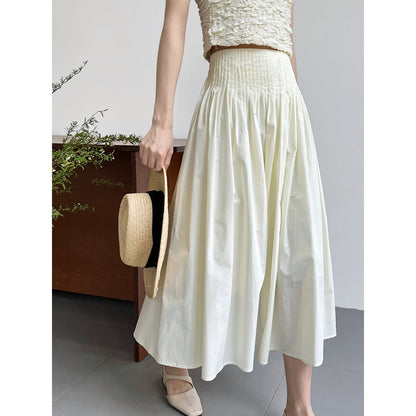 Pink high waist temperament design sense pleated big pendulum A-shaped skirt medium and long sweet umbrella skirt women