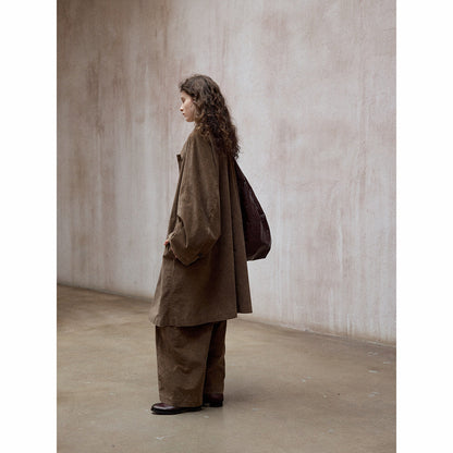 Pure handmade dirty dyed velvet washing process retro small square neck silhouette trench coat