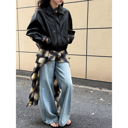 Korean design sense niche neck plaid dress women's summer new irregular thin dress