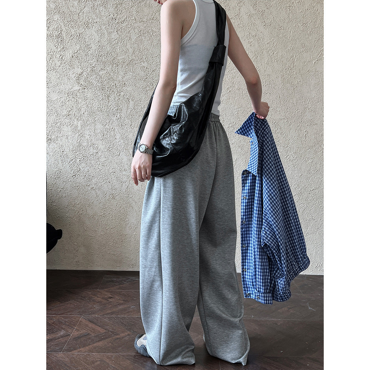 Lazy wind drawstring sports casual pants women's autumn new thin floor pants air layer drape sweatpants