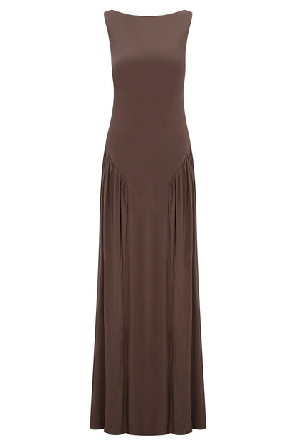 Fashion pleated hollow vest long dress slim-fitting backless sexy one-word neck dress