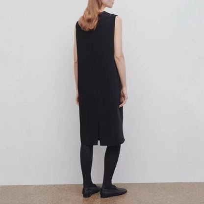 Round Neck Sleeveless Dress Women High Waist Straight Midi Acetate