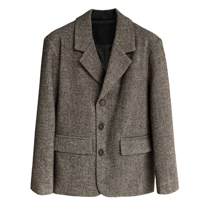 Minimalist high-end autumn and winter wool woolen blazer women's cropped texture tweed coat