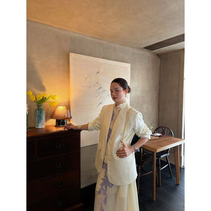 Heavy industry embroidered loose linen blazer