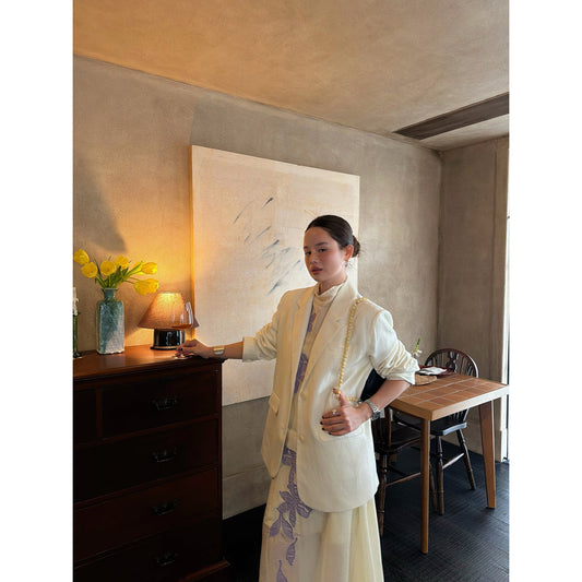 Heavy industry embroidered loose linen blazer