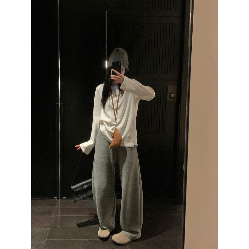 High waist wide leg drawstring sweatpants