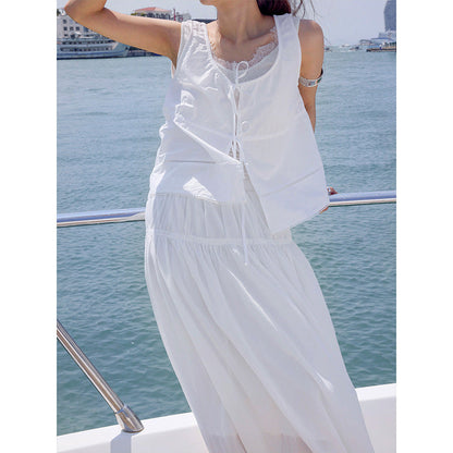 French romantic and exquisite U-neck lace vest cardigan summer new top