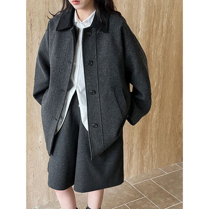 Premium texture wool retro temperament contrasting coat women's new winter simple woolen coat
