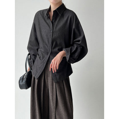 Korean lapel polished shirt women's autumn new high-end commuting temperament lace-up waist shirt