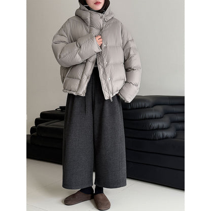 Elastic waist woolen slacks women's autumn and winter new loose wide-leg pants versatile straight cropped pants
