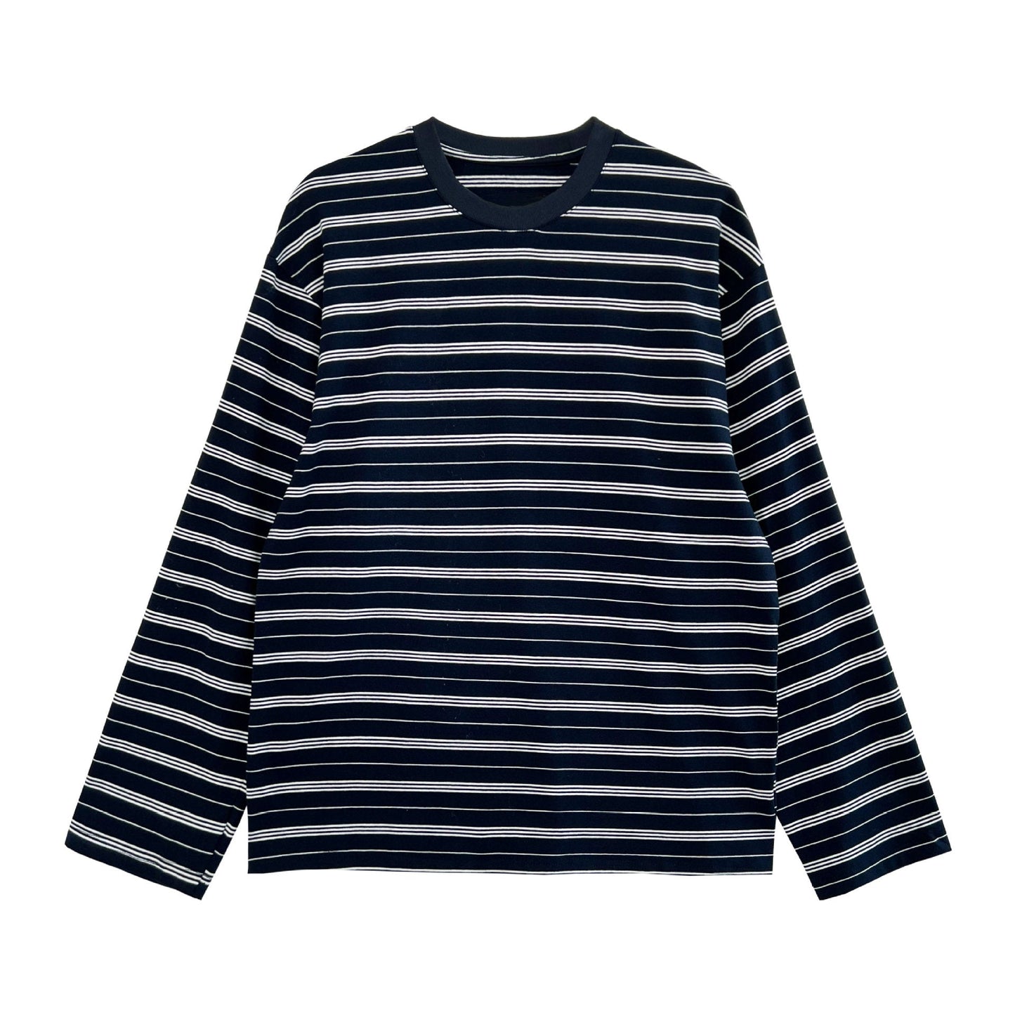 Retro contrasting stripes loose simple long-sleeved T-shirt women's autumn new crew neck bottoming shirt top