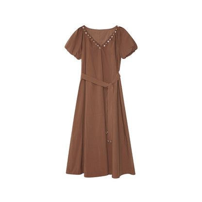 Gentle coffee break shell fringed strap v-neck dress