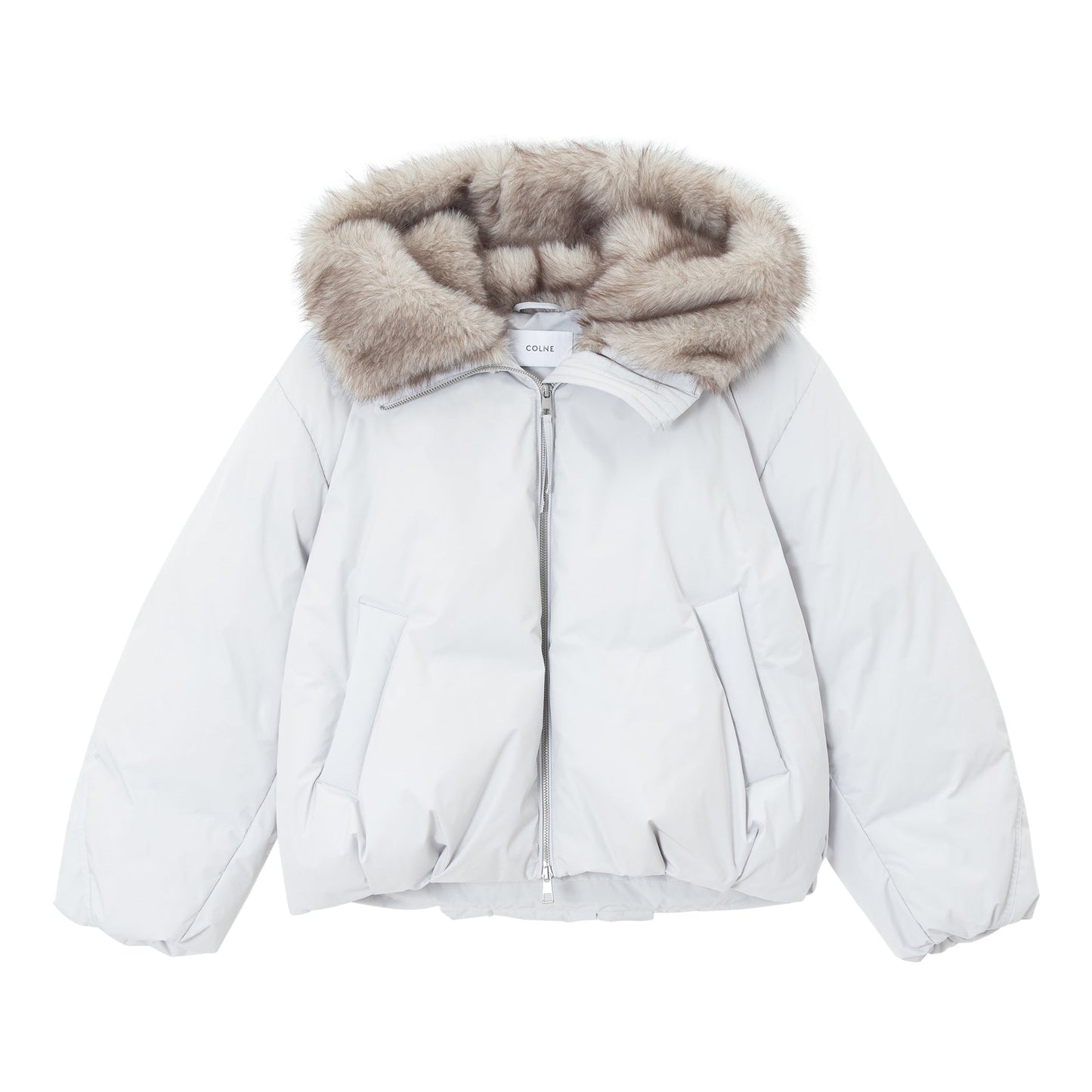 Winter eco-friendly fur hooded balloon-shaped volume-sensitive silhouette down jacket