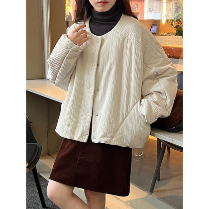 Korean simple loose casual round neck short cotton-padded clothes women's winter top cotton-padded jacket jacket