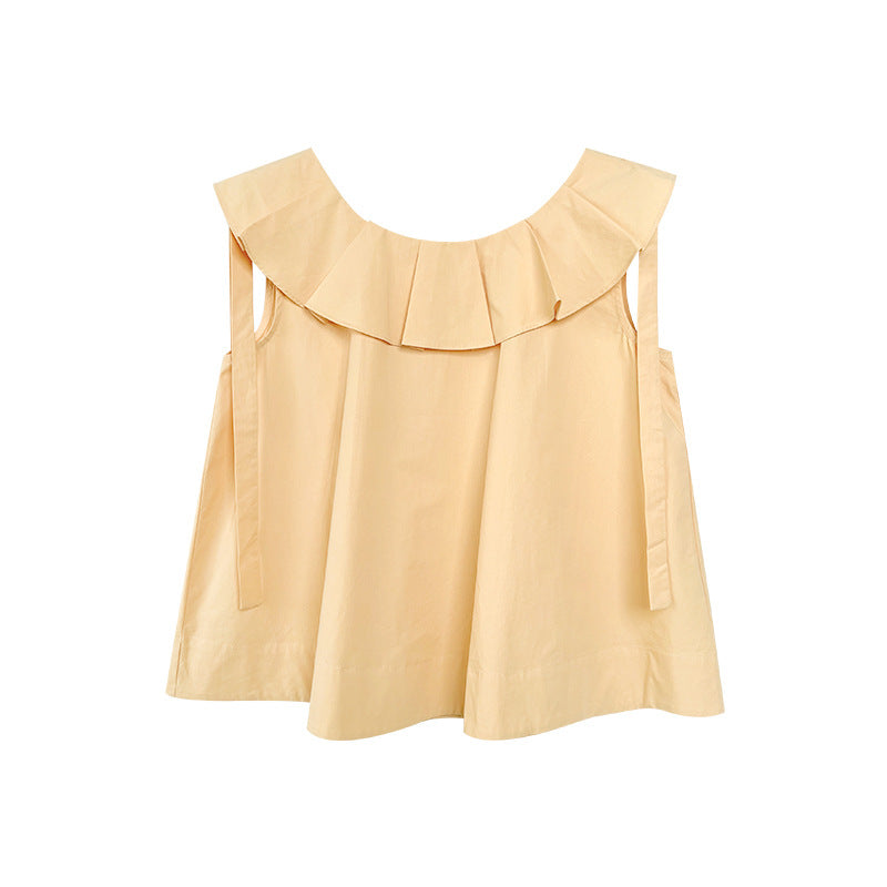 Women's Ruffle Lotus-Leaf Collar Lace-Up Sleeveless Cotton Top