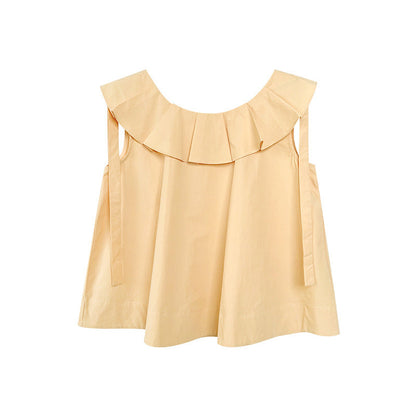 Women's Ruffle Lotus-Leaf Collar Lace-Up Sleeveless Cotton Top
