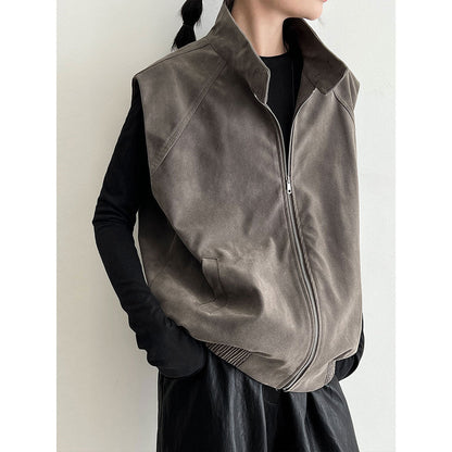 Korean new stand-up collar casual suede vest women stacked wear autumn and winter design sense versatile coat