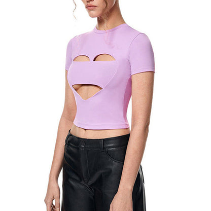 T-shirt short sleeve ripped sexy crew neck slim top bottoming shirt slim fit