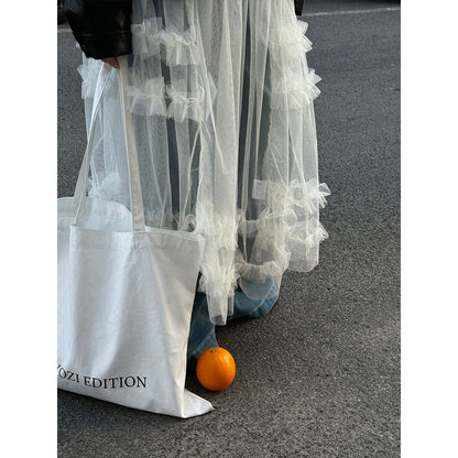 Korean sweet mesh see-through suspender dress, spring new stacked blouse lace long skirt