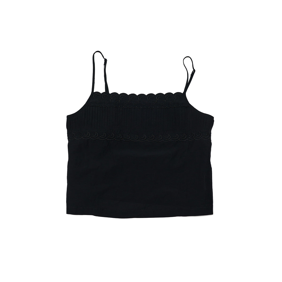 Summer new casual one-word collar linen cotton thin transparent embroidered solid color suspender top