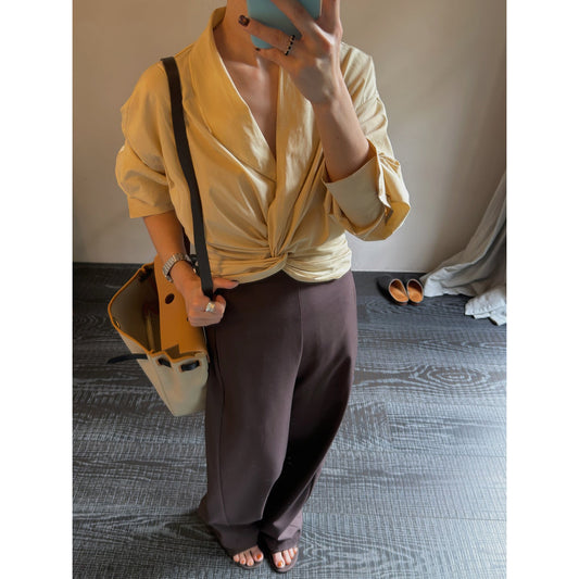 Temperament Design Sense Tencel Cotton Kink Waist Shirt