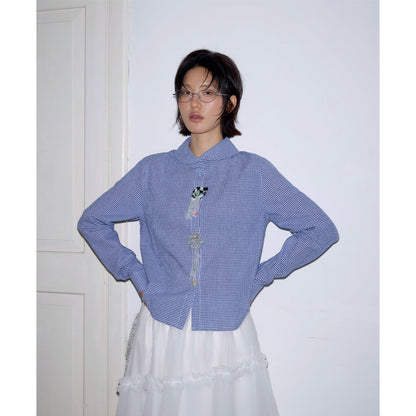 Doll collar waist shirt retro literary design cardigan