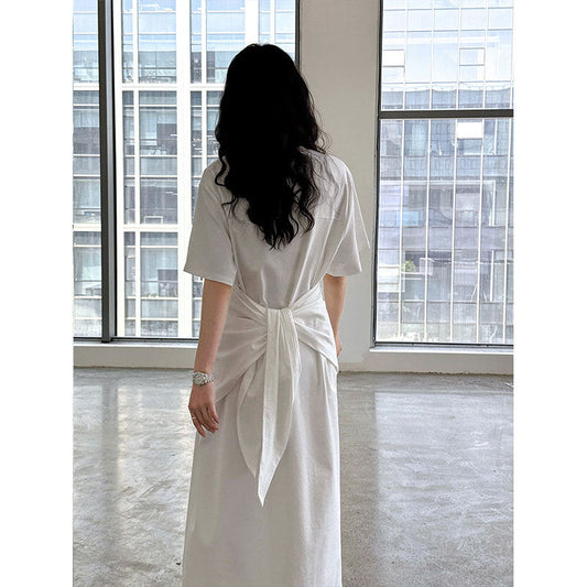 Casual simple shawl dress women's summer new lazy wind covering meat and showing thinness T-shirt long skirt