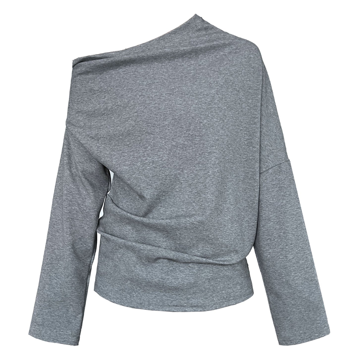 Irregular design slanted shoulder long-sleeved sweater women's autumn new lazy Sorona off-the-shoulder top
