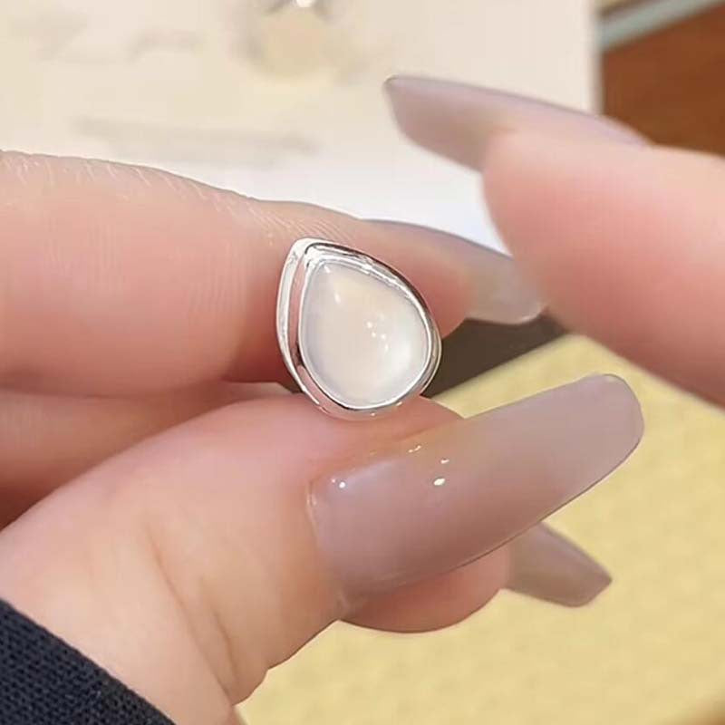 Authentic niche design feeling ice transparent opal double-sided water drop ear buckle exquisite versatile earrings temperament light luxury earrings