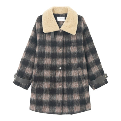 Winter alpaca hair gradual change plaid four-in-one single-sided jacket jacket