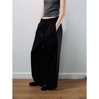 Spring new high-waisted multi-buckle lace-up basic versatile simple and easy casual sweatpants