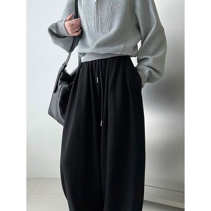 American sports high waist wide legs casual pleated design sweatpants women's autumn new drawstring drape trousers