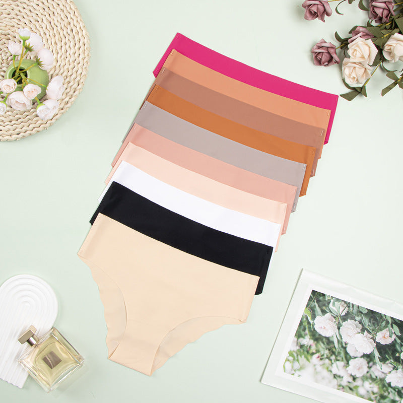Large size seamless wavy edge panties women's soft breathable cotton women's ice silk briefs