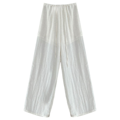 Tencel linen elastic waist loose wide-leg pants women's trousers summer light and cool casual pants