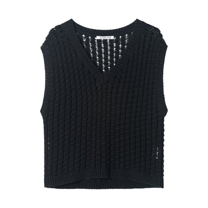 Autumn knitted vest women's three-dimensional cotton V-neck mass texture blouse