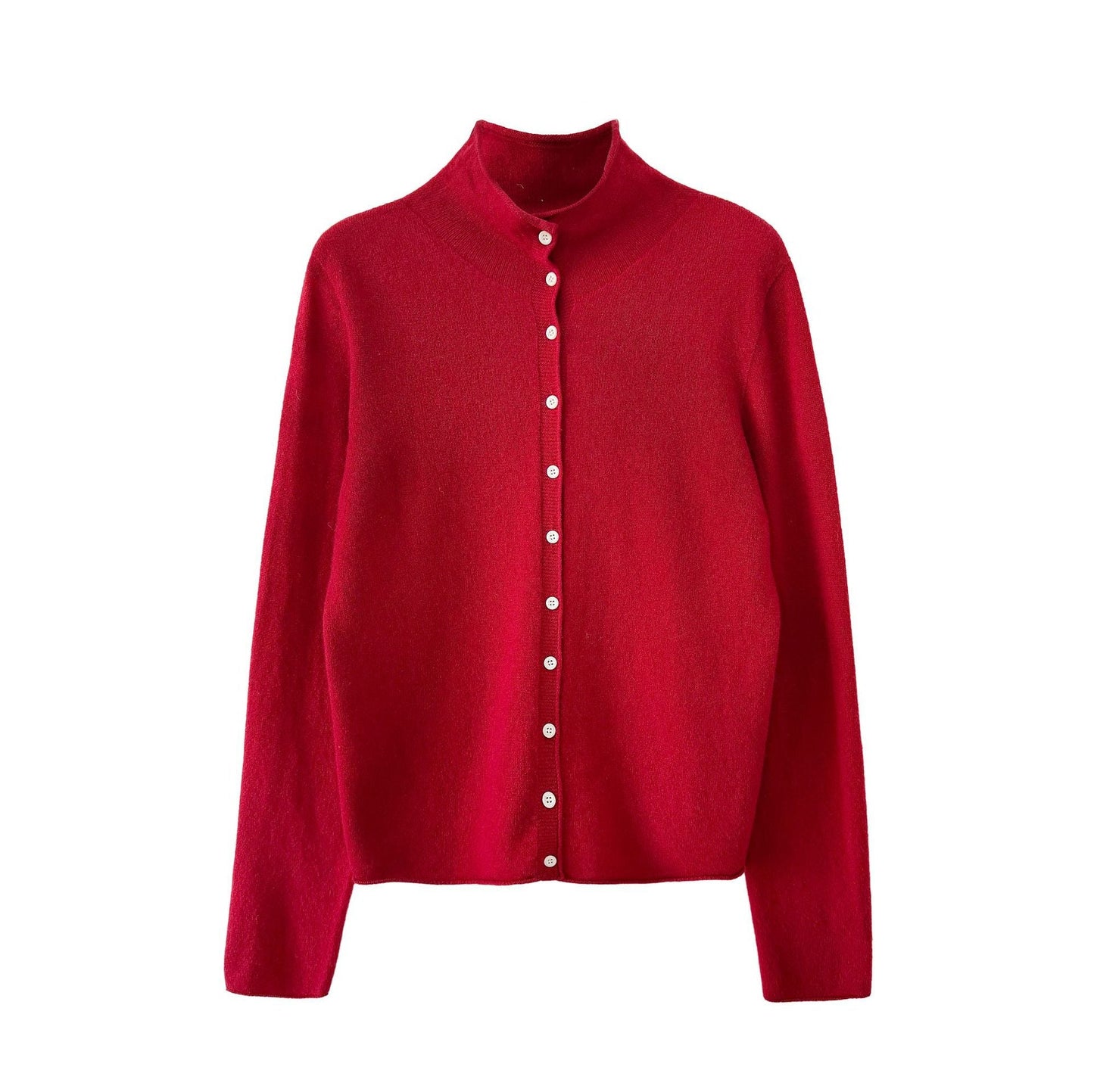 100 wool rolled hem single breasted knitting shirt women's winter half turtleneck sweatercardigan bottomtops