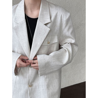 French niche flip-neck pocket suit women's autumn new silhouette casual jacket