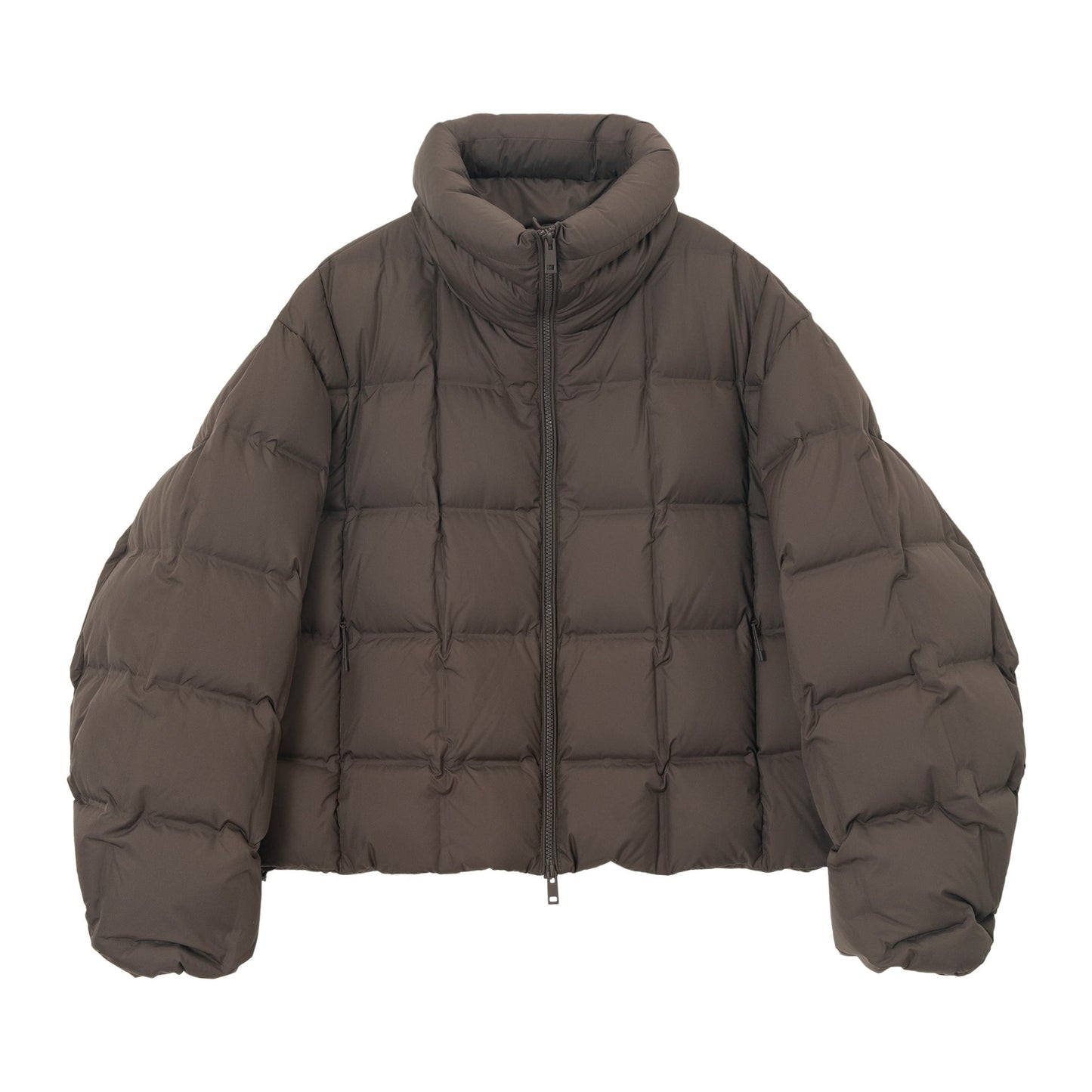 Winter high-density fit anti-down square grid direct charging stand-up collar no quilting line down jacket