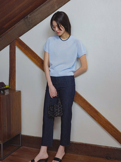 Macaron dry breathable short-sleeved knitted top