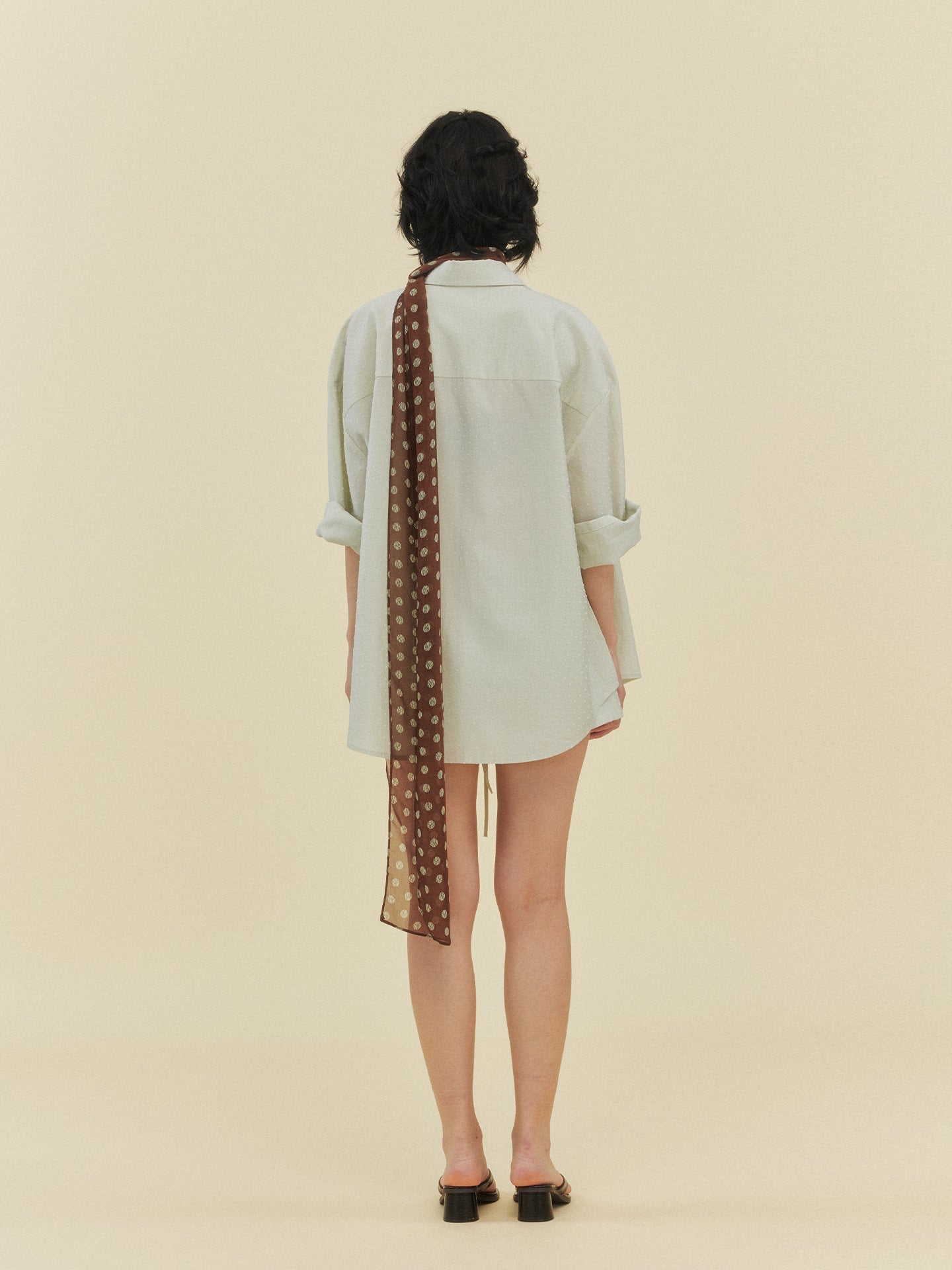 Fleece Tencel Polka Dot Seven-Sleeve Shirt