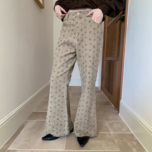 Women's High-Waist Floral Print Slim Cotton Jeans