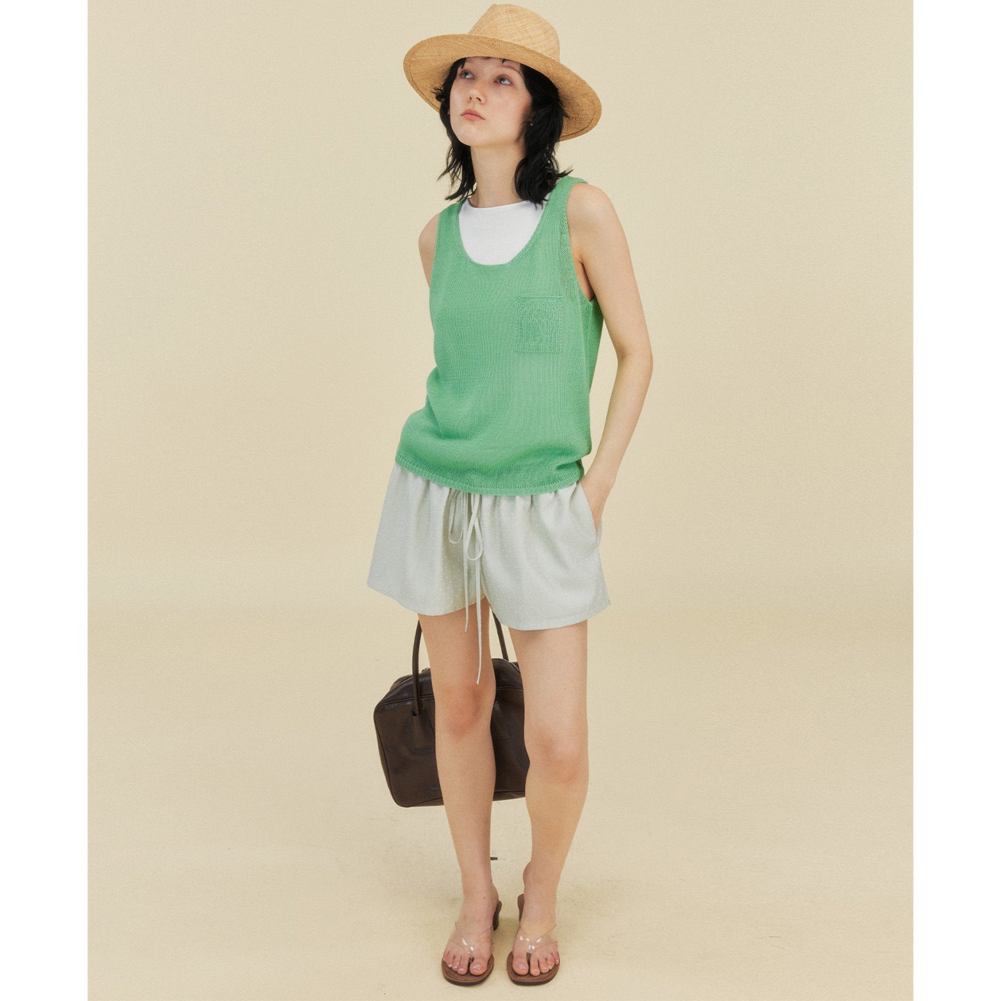 Flocking Tencel Polka Dot Shorts Casual Pants
