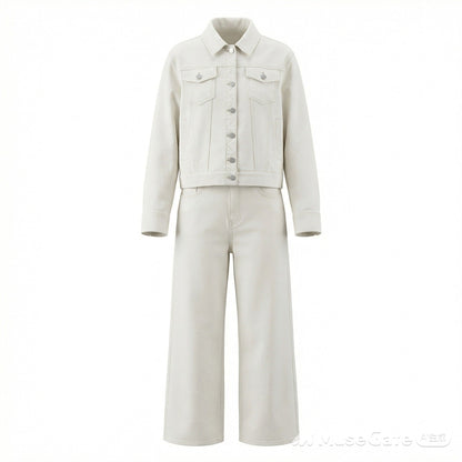 Early spring Hong Kong style American retro trousers temperament two-piece denim suit