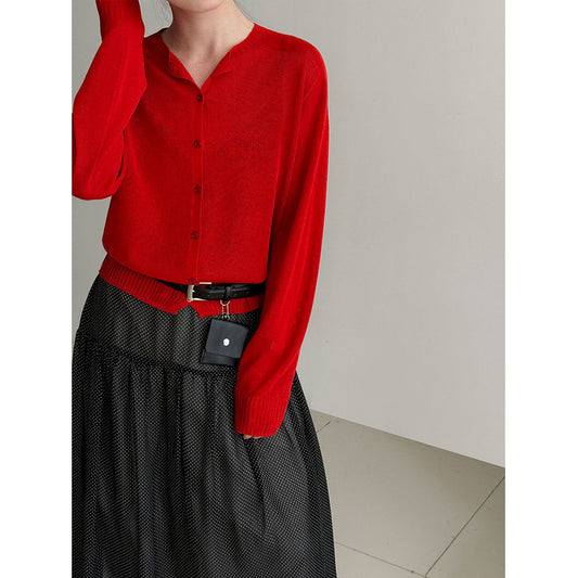 Gentle and lazy knitted cardigan women's spring new thin versatile sweater jacket base