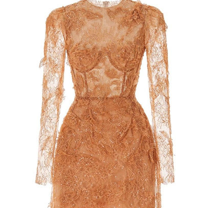 Long Sleeve 3D Lace Mini Dress