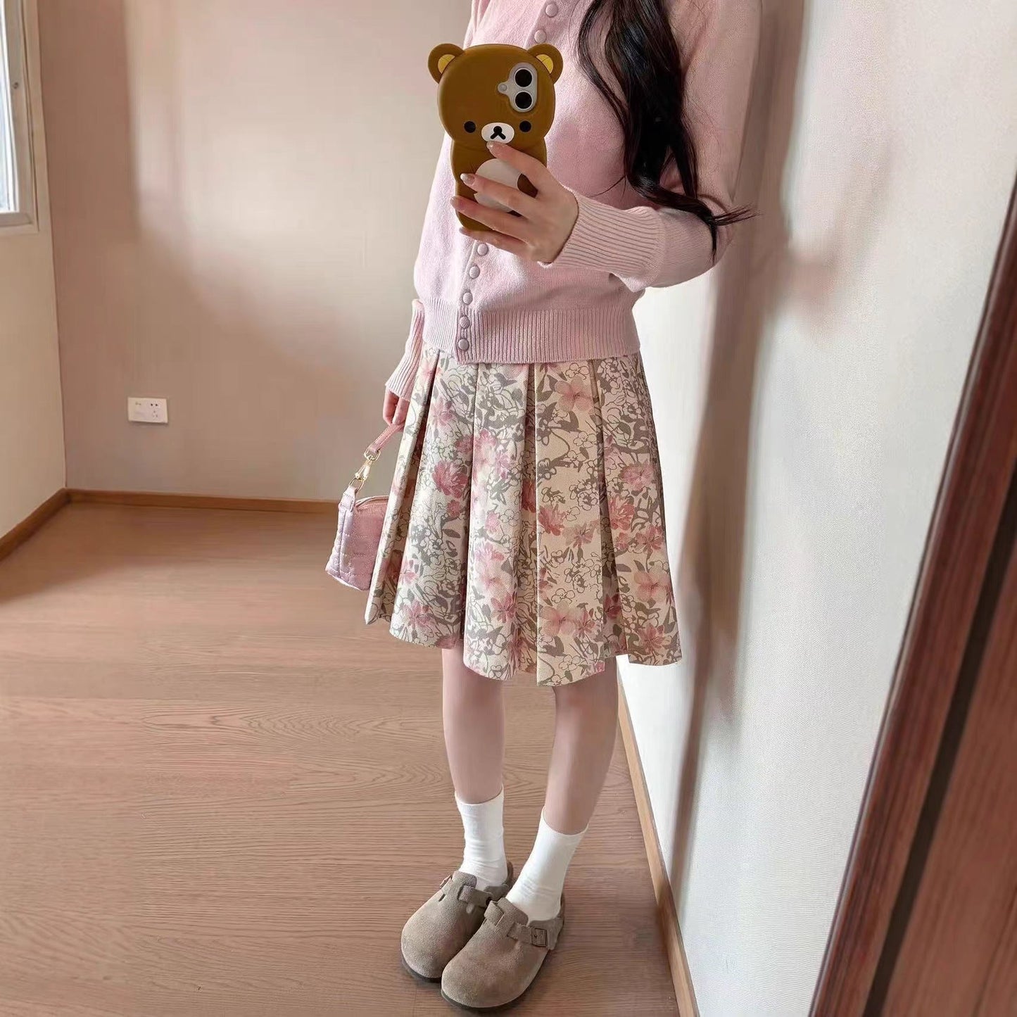 Pink retro floral skirt